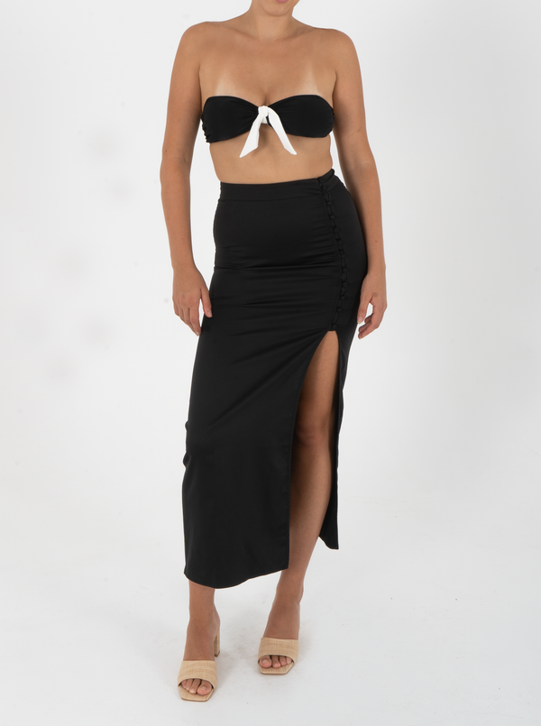 Bandeau Multi-tie Bikini Top - Black base(White tie)