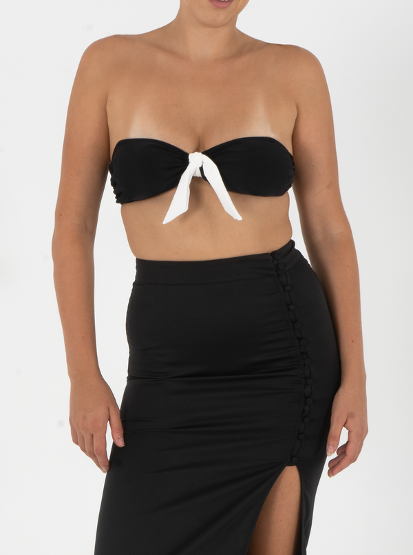 Bandeau Multi-tie Bikini Top - Black base(White tie)