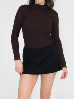 Mock Neck ribbed long sleeve- Brown