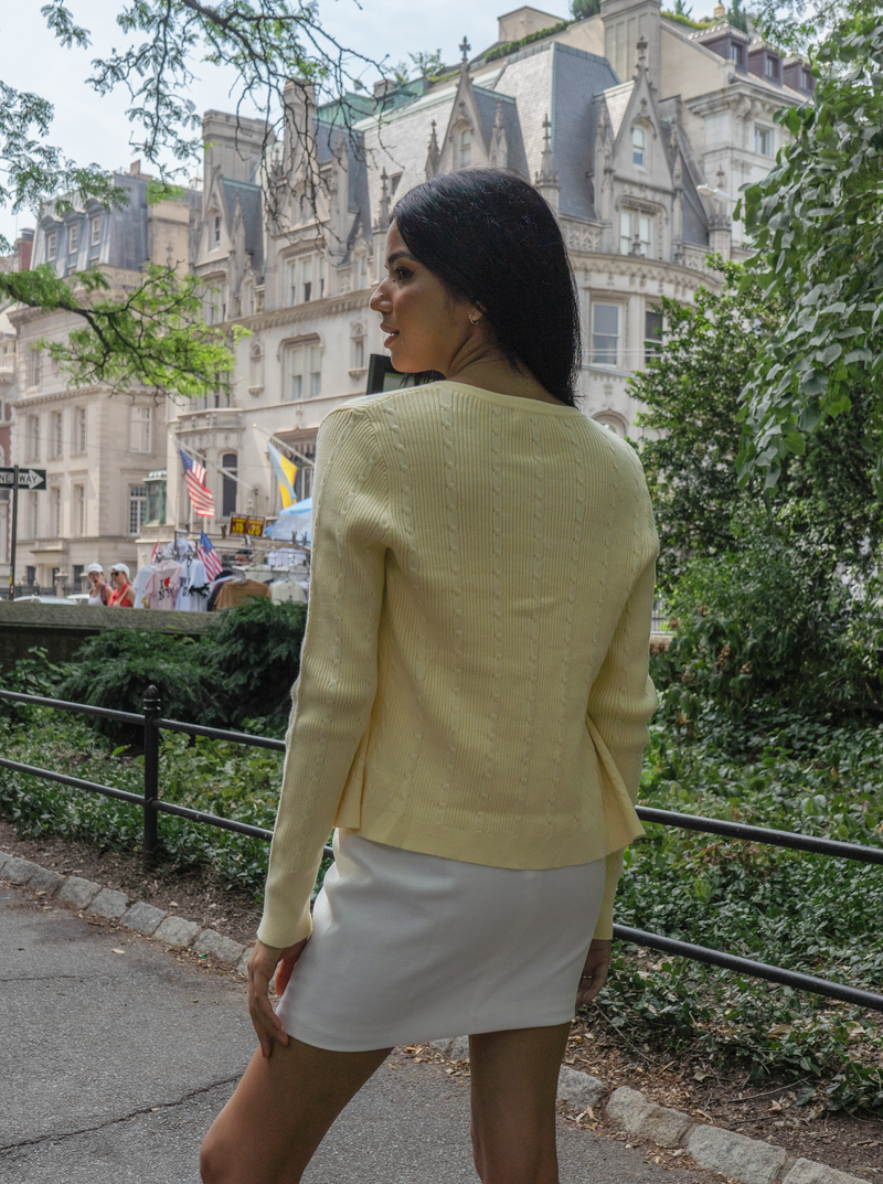 Cable Knit Cardigan - Yellow